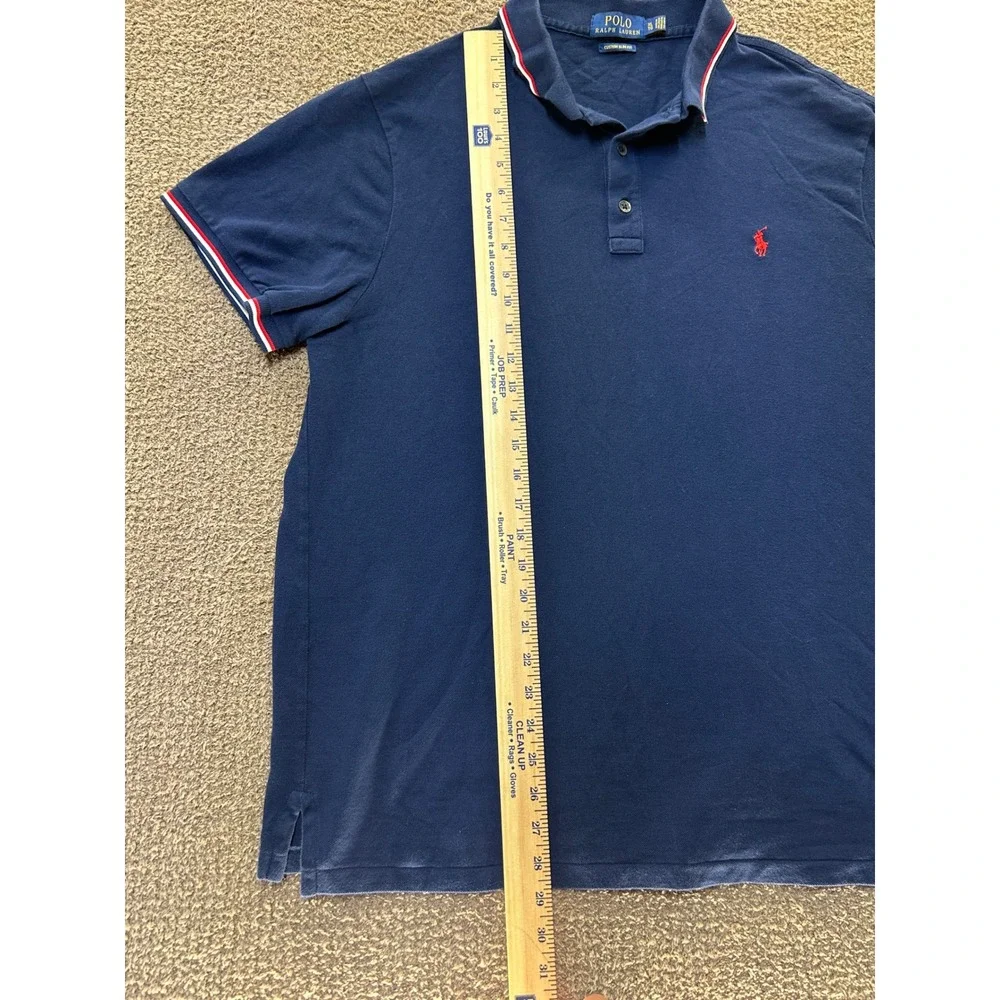 Polo Ralph Lauren Mens XL Navy Blue Tipped Custom Slim Fit Polo Shirt